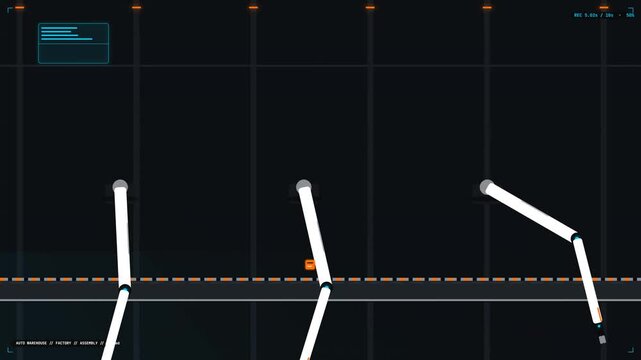 Futuristic white bipedal robots walking on digital grid background artificial intelligence robotics technology