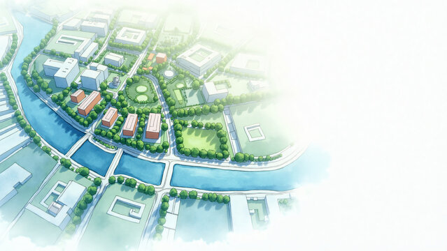 Sustainable City Plan Watercolor Design with Copy Space