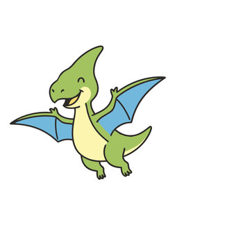 Cute cartoon pterodactyl flying