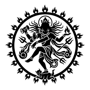 Vector Illustration of Hindu Deity Lord Shiva Nataraja Performing Cosmic Tandava Dance