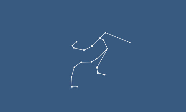ネイビー色の背景に浮かぶペルセウス座の星座線のイラスト（白線）