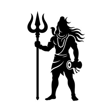 Illustrative Silhouette of Lord Shiva, the Hindu Deity, Holding His Trident and Drum in a Powerful Pose