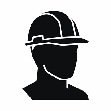 Professional construction worker silhouette icon wearing a protective hard hat for industrial safety and engineering projects