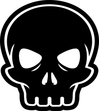 Black skull PNG with solid dark cranium, white eye sockets and detailed facial bone shape isolated on transparent background