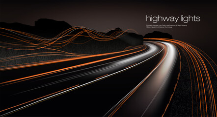 Obraz premium Futuristic Highway Light Trails Long Exposure At Night Showing Motion, Speed And Abstract Technology