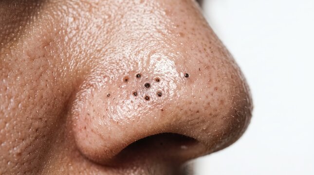 Large Blackheads and Clogged Pores on Nose Skin