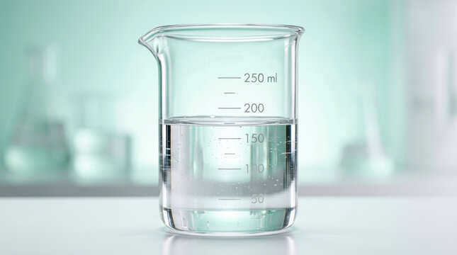 Healthcare biotech innovation funding support precise liquid measurement in laboratory glass beaker for scientific research