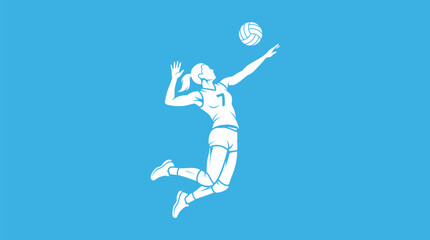 Fototapeta premium Athletic female volleyball player jumping high to hit the ball in this professional vector graphic illustration