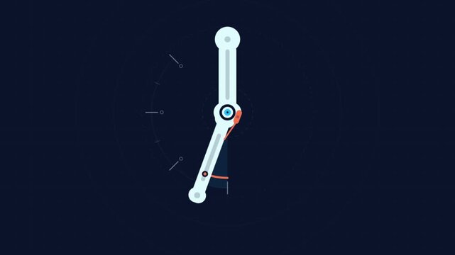 Animated mechanical clock hand moving against a dark background