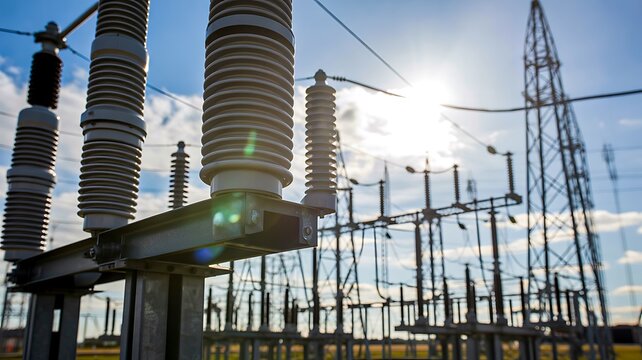 Electrical power substation with high voltage equipment and transmission infrastructure