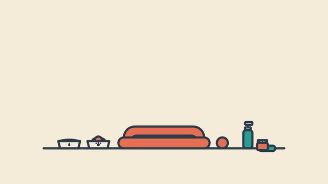 Flat vector animation of pet supplies appearing on screen against a plain background