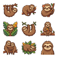 Fototapeta premium Cute sloth illustrations collection animal cute cartoon character