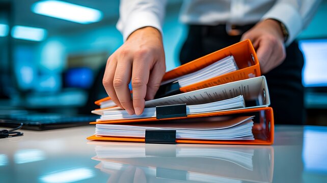 Professional organizing documents and folders on office desk for business administration