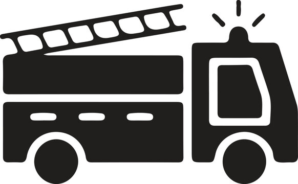 Fire truck icon with ladder and emergency light silhouette