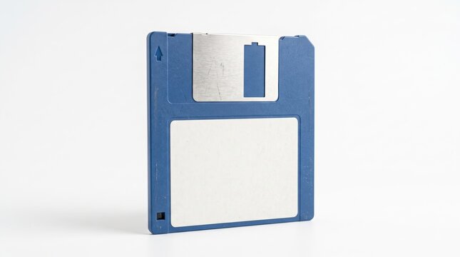 A single blue floppy disk for computer data storage and backup