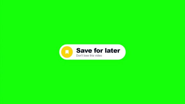 Social media save for later button bookmark icon minimalist flat ui design chroma key green screen overlay for digital content creators
