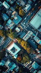 Obraz premium Aerial top down view of onzen architecture cityscape outdoors.