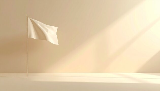 White Flag Waving on Pole Soft Beige Background Goal Achievement Concept