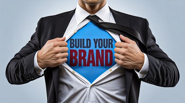 Business professional revealing build your brand message for marketing and identity