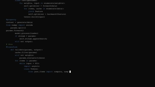 Digital Computer Code Scrolling on Black Screen Terminal Interface for Cybersecurity and Software Development Projects