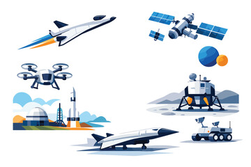 Futuristic space exploration technology and spacecraft collection © ucok