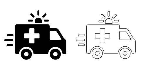Healthcare icon ambulance vehicle icon set, solid and outline style, emergency medical service transport vector illustration editable stroke © Iconmora Studio