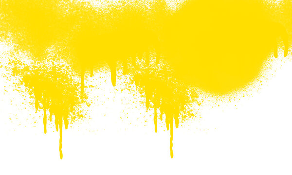 Yellow spray paint texture with drips isolated on white background