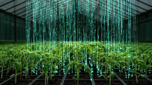 Greenhouse automation smart irrigation system for growing plants with digital rain