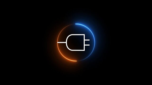 Power Plug Icon Animation with Neon Circular Glow on Black Background, Electricity and Energy Concept Motion Graphic, 4K videos.. 4K,..