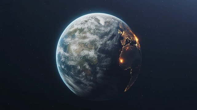 Cinematic Earth visualization representing climate emergency and environmental crisis for ESG reports, sustainability campaigns, corporate presentations, and climate education.