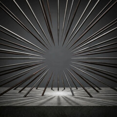 Obraz premium Macro View of Sharp Metallic Spikes Radial Burst Installation Sculpture