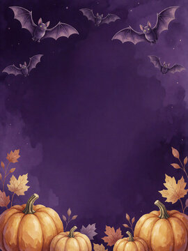 Halloween background with pumpkins and bats