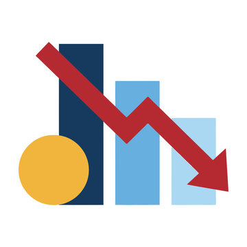 Red arrow pointing down over blue bars