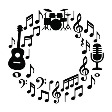 Musical Instruments and Notes Circular Frame Vector Border