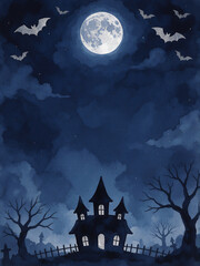 Fototapeta premium Halloween haunted house with moon and bats background