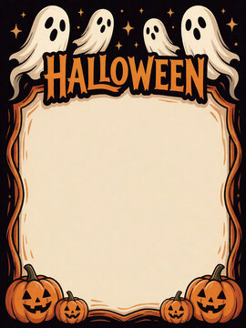 Halloween vertical frame with ghosts and pumpkins