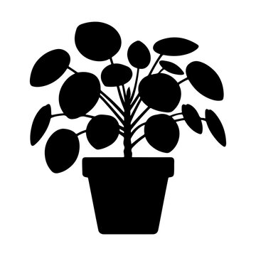 Indoor Potted Plant Silhouette on White Background