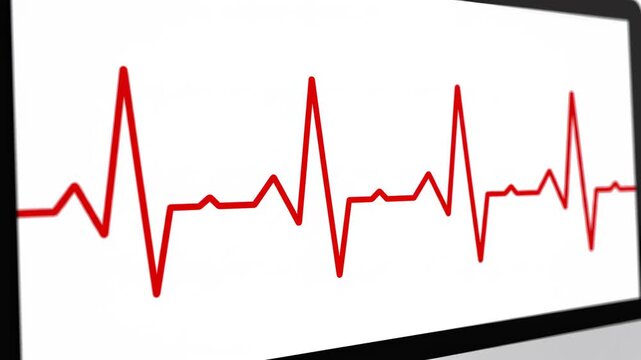 Heartbeat ECG waveform evolving across screen during medical diagnostic procedure with subtle camera movement