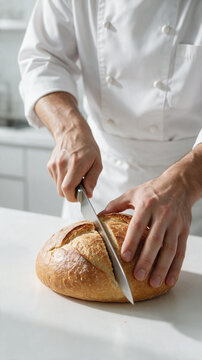 chef cutting bread