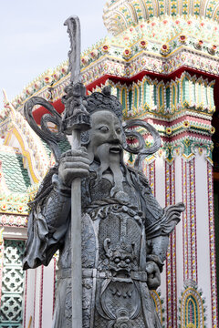 Chinese stone guardian warrior statue at Wat Pho