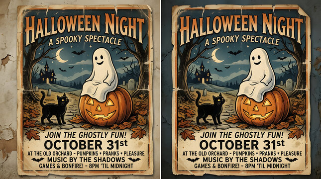 Halloween night spooky spectacle poster with ghost