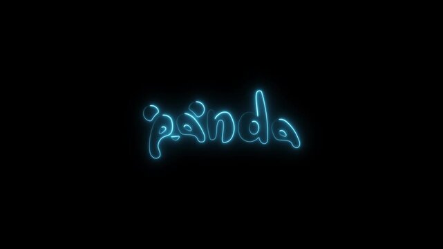 Neon blue panda text animation glowing sign on black background