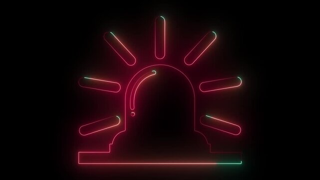 Neon emergency siren light flashing animation on black background