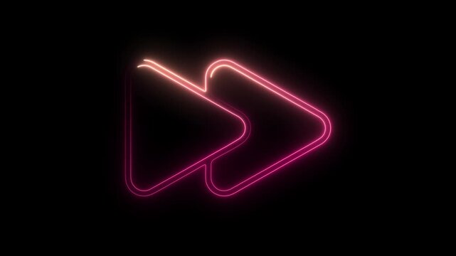 Neon fast forward glowing animation on black background