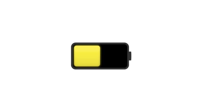 Battery charging from low to full level on white background