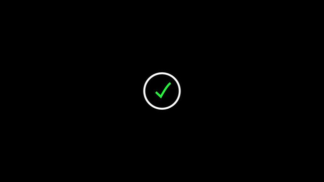 Minimalist loading spinner to green checkmark success animation isolated on solid black background