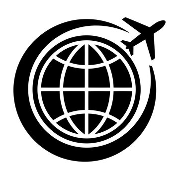 Airplane flying around globe travel concept icon symbol