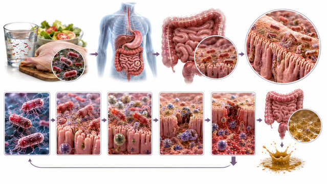 Human Salmonellosis from Contaminated Chicken and Water, Salmonella Intestinal Infection Causing Gastroenteritis and Diarrhea