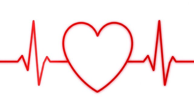 Red heartbeat line graphic with changing heart shapes during medical rhythm on white background