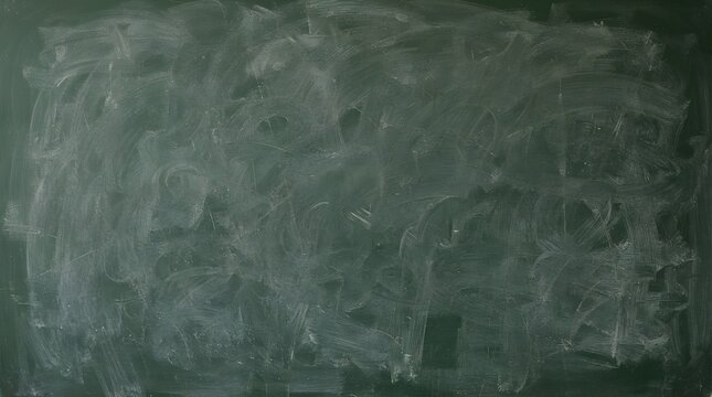 A worn dark green chalkboard covered in messy white chalk smudges, erased marks, and dusty residue textures creating an authentic classroom background.